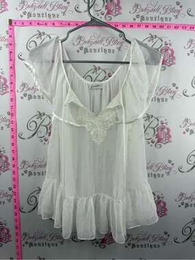 LINDA shirt blouse fairy Sheer Ivory Ruffle Babydoll Top with Lace Applique